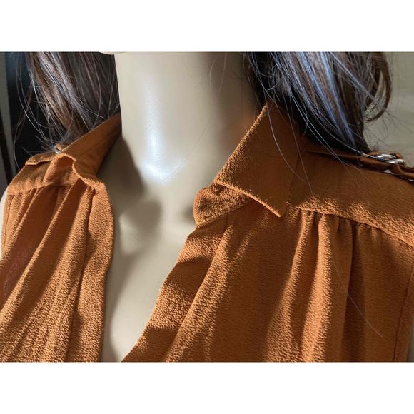 Meraki Dress Women SZ Small Burnt Orange Sleeveless V-Neck Waist Tie Knee-Length - Picture 2 of 9